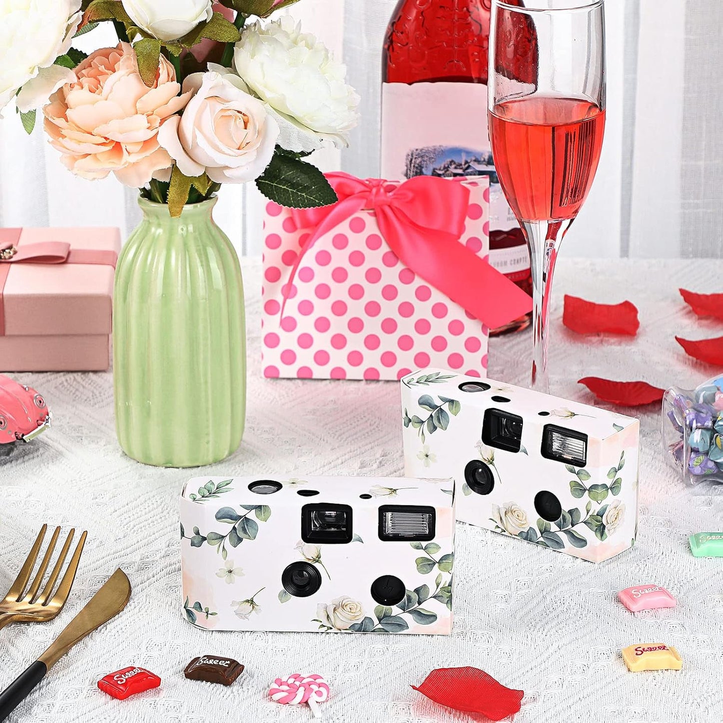 Treela 6 Pack of Disposable Camera for Wedding Bulk Bachelorette Single Use Flash 35mm Camera for Birthday Concert Travel Anniversary Party Supply Favor Vacation Gift (Eucalyptus Leaf)