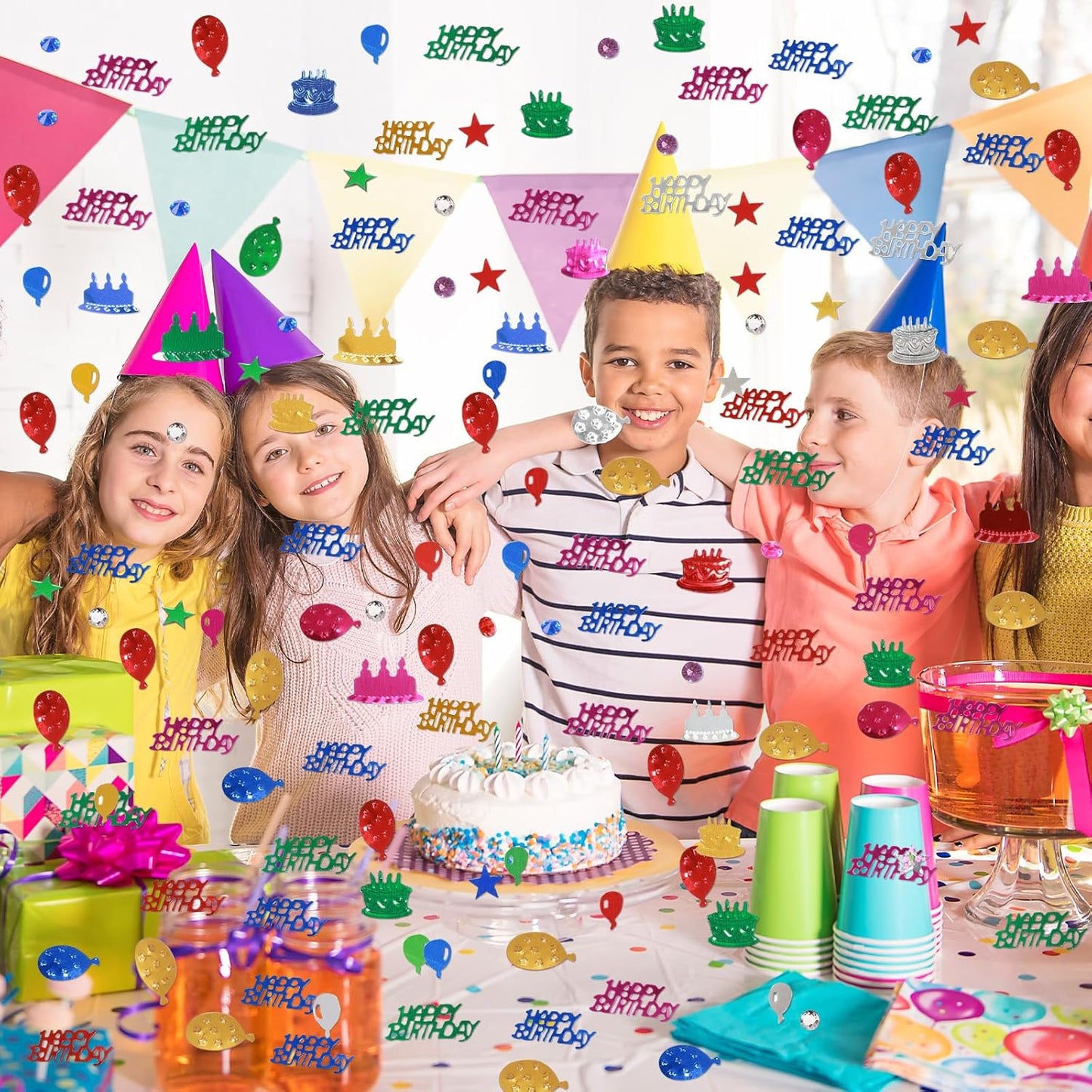 Multicolor Happy Birthday Confetti, 3000 Pcs Birthday Cake Table Metallic Foil Confetti Party Table Decor for Party, Baby Shower, DIY Arts and Crafting