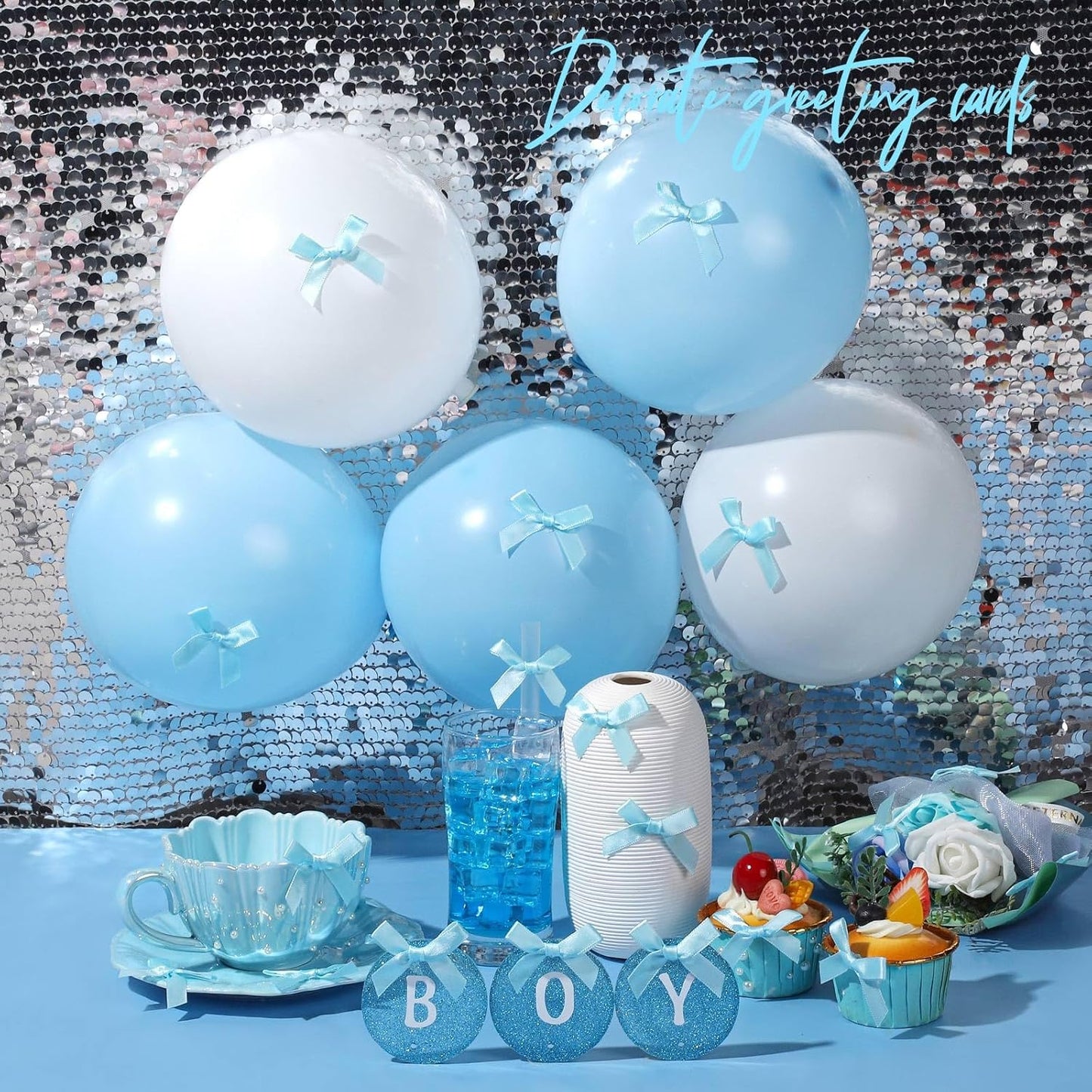 YGDZ 50 PCS Mini Blue Bows, Light Blue Satin Ribbon Bows, Small Bows for Crafts, Tiny Bow for Baby Shower, Party Decorations, Balloon, Gift Box Packaging