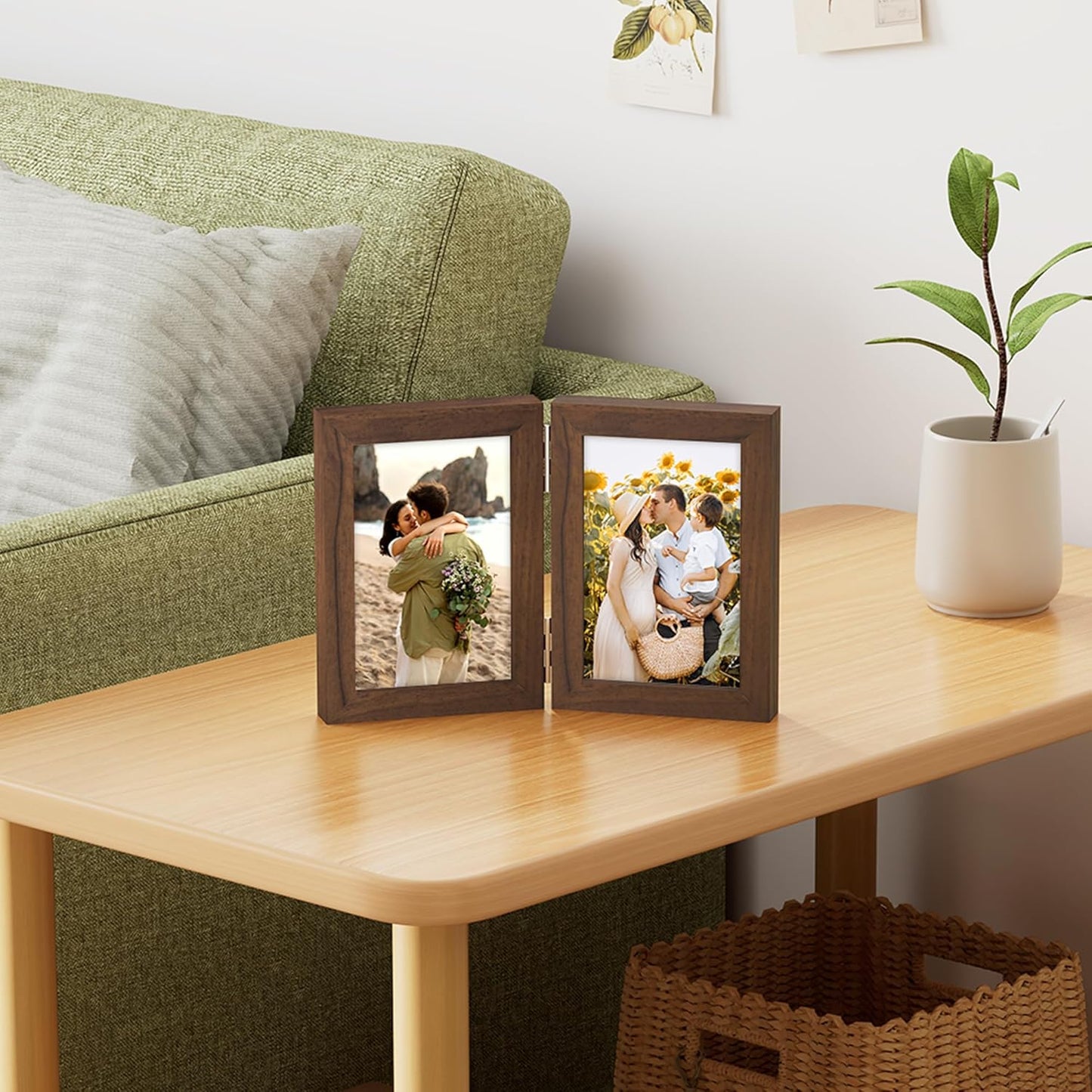 decorUhome Double 4x6 Picture Frame Vertical, Engineered Wood Bifold Photo Frame with Plexiglass for Tabletop Display, 4x6, Brown