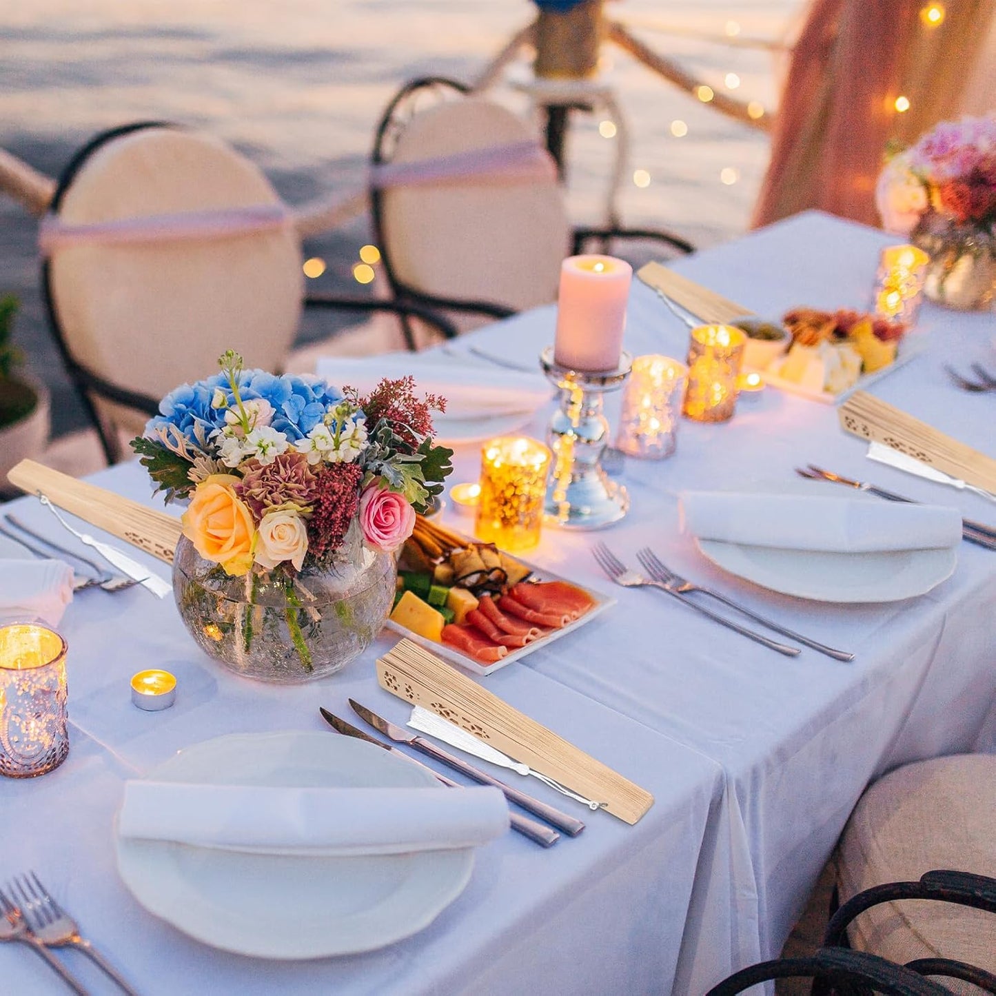 Qunclay 60Pcs Wooden Hand Fans Folding Wedding Fans for Guest Chinese Hollow Pattern with White Tassel and Gift Bag for Wedding Bridal Shower Birthday Party Favors Gift and Home Decor(Simple Style)