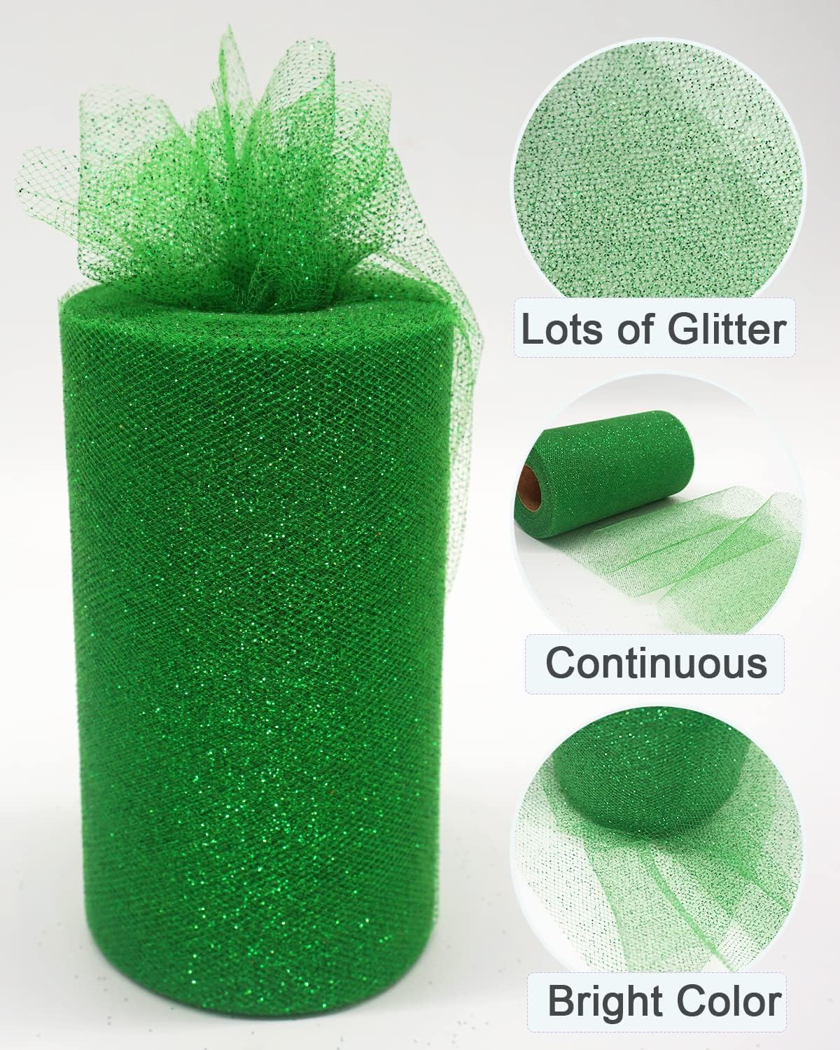 Glitter Tulle Fabric Rolls, 6 Inch 50 Yards (150ft) Sparkling Spool Ribbon Sequin Netting for Tutu Skirt Gift Wrapping Wedding Party Decoration (Emerald Green)