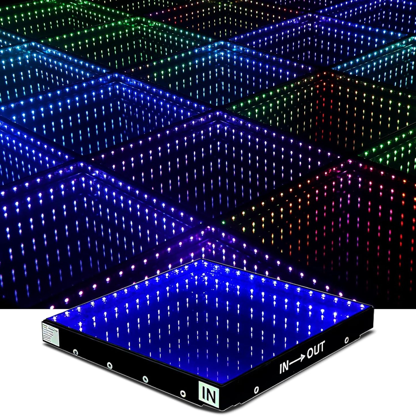 Dance Floor Stage Lights Tempered Glass Infinity Mirror Panel 3D Effect Led Dance Floor for Wedding Party Customizable (3D-Magnetic, 49PCS(11.5FTX11.5FT))