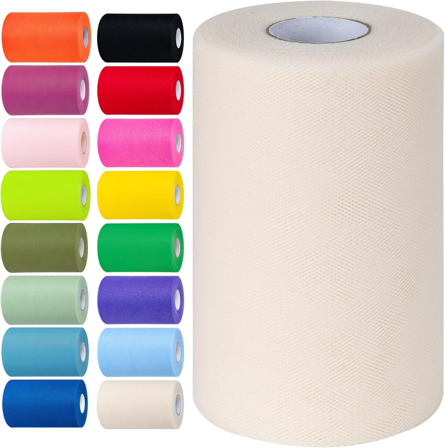 Ivory Tulle Fabric Rolls 6 Inch by 100 Yards (300 feet) Tulle Roll Spool Fabric for DIY Tutu Skirt Baby Shower Birthday Party Wedding Decorations Christmas Craft Supplies (Ivory)