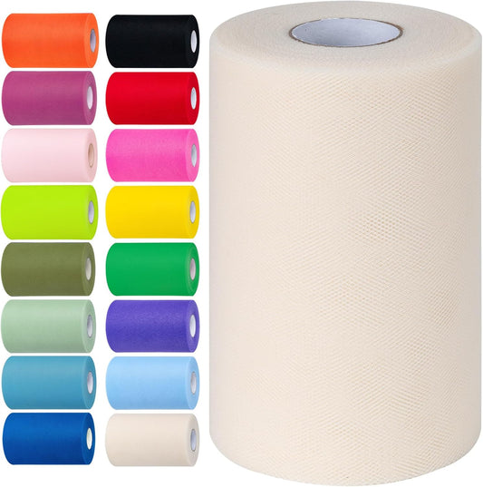 Ivory Tulle Fabric Rolls 6 Inch by 100 Yards (300 feet) Tulle Roll Spool Fabric for DIY Tutu Skirt Baby Shower Birthday Party Wedding Decorations Christmas Craft Supplies (Ivory)