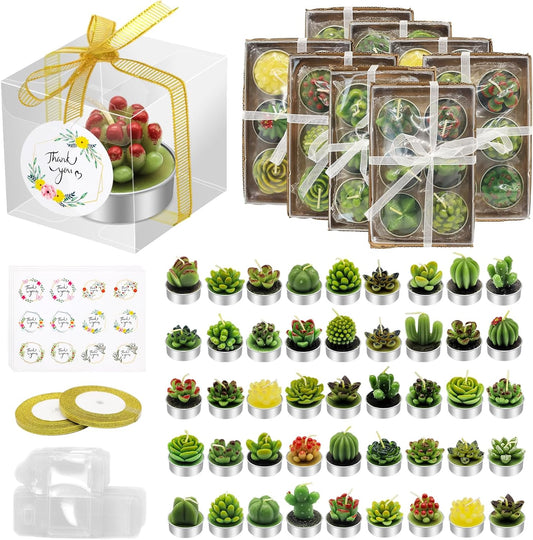AZEAM 48 Pcs Succulent Candles Party Favors, Bulk Cactus Table Decor for Guests, Mini Tiny Handmade Plant Tealights Candle Decoration Set for Baby Shower Prizes Game Bridal Wedding Home Birthday