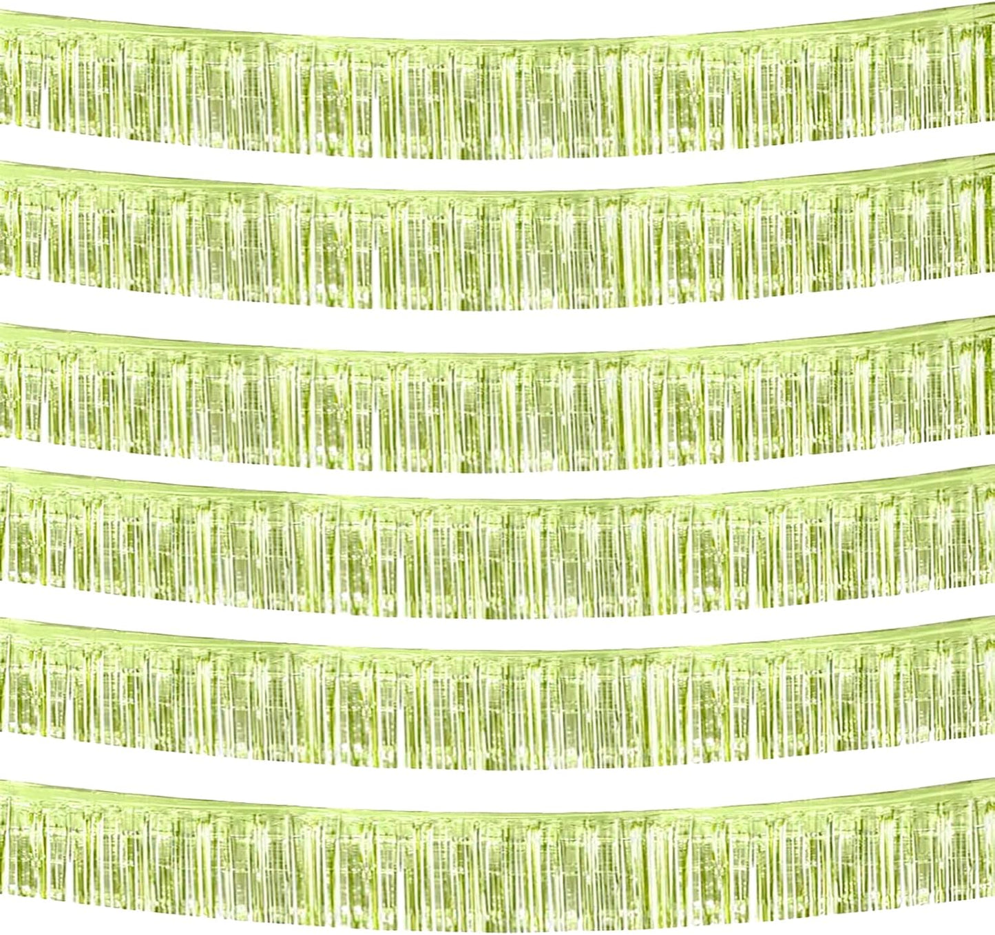6 Pack 10 Feet Foil Fringe Garland Metallic Tinsel Streamers Banner Wall Hanging Backdrop Banner for Parade Floats, Thanksgiving, Christmas, Birthday, Halloween Party Decorations(Light Green)