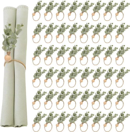 Defined Deco Napkin Rings - Set of 100, Rustic Farmhouse Boho Green Leaf Wooden Napkin Rings for Spring Summer, Thanksgiving Christmas, Wedding Table Decor