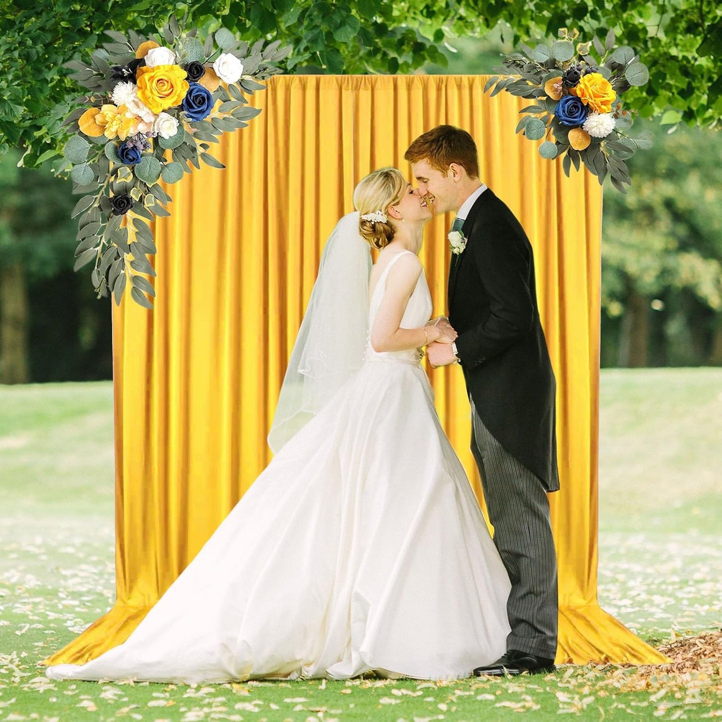 10 x 7 Feet Yellow Backdrop Curtain for Partie, Background Curtains for Photoshoot, Birthday, Wedding, Halloween, Thanksgiving, Christmas, New Year Party Decorations 5Ft x 7Ft, 2 Panels