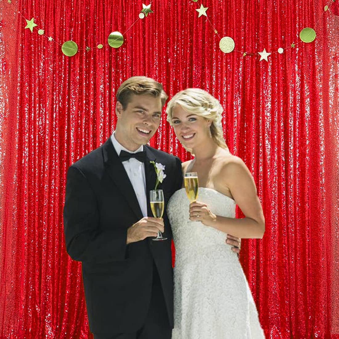 Red Sequin Backdrop Curtains 4 Panels 2FTx8FT Wedding Photo Backdrop Glitter Birthday Bridal Party Curtains Sparkle Background Drapes Parties Decor Curtains