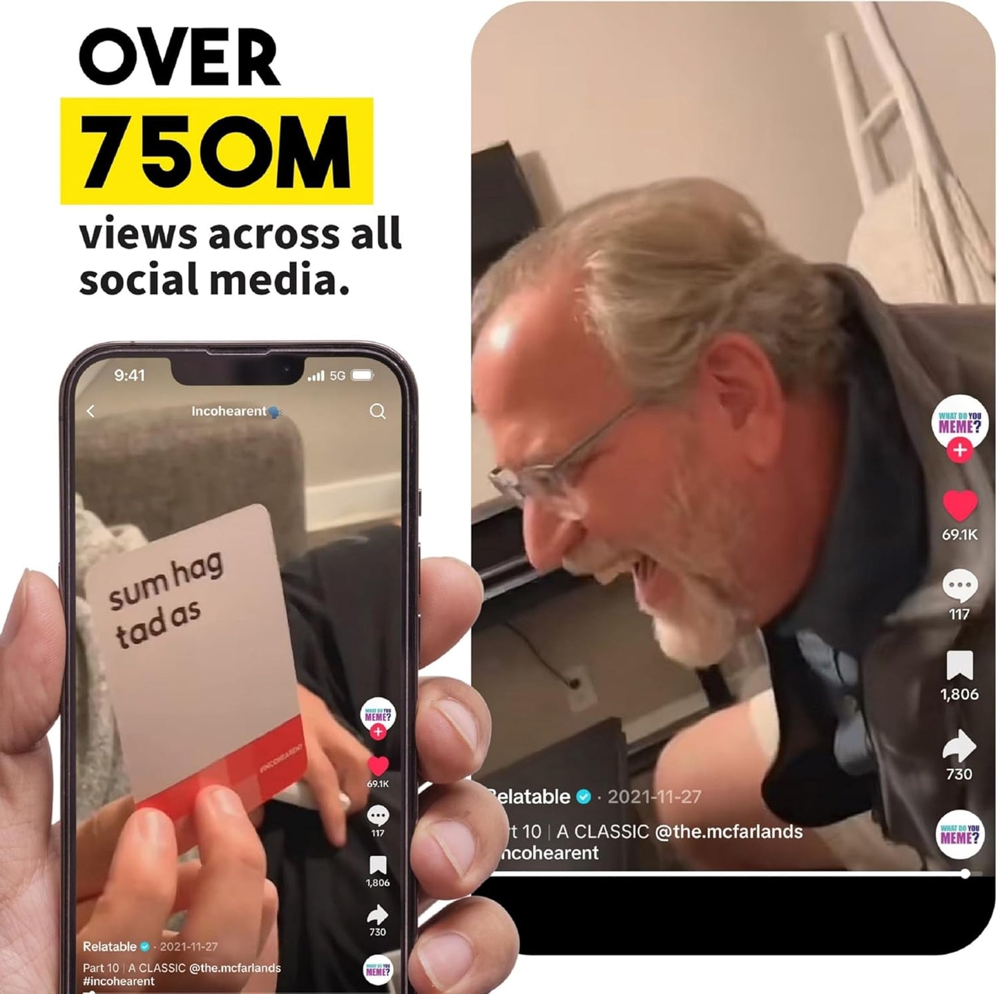 WHAT DO YOU MEME? Incohearent, The Guess The Gibberish Party Game by Relatable, A Funny Card Game for Adults, Great for Game Night Games, Includes 400 Cards, Instructions, and 1 Sand Timer