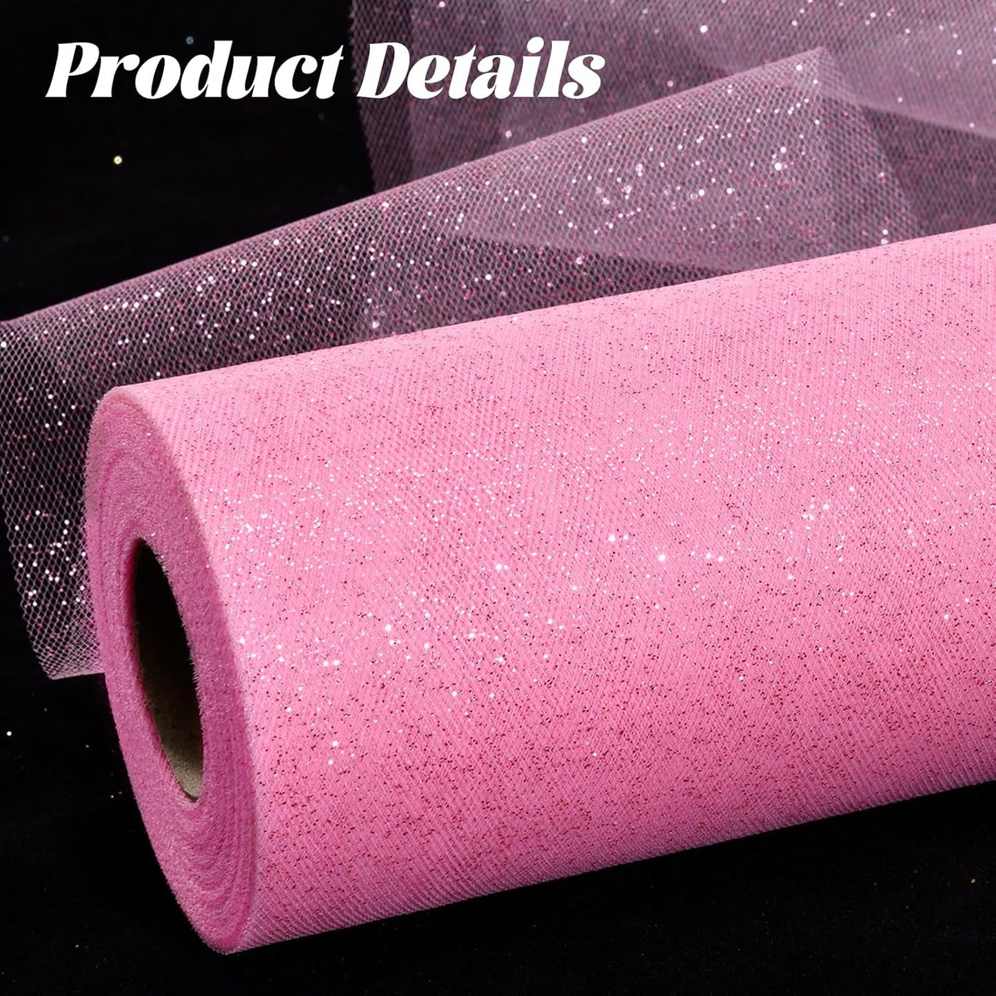 Glitter Tulle Rolls 6” by 50 Yards Sparkle Tulle Fabric Ribbon Sequin Tulle Netting Rolls for DIY Tutu Skirt Wedding Birthday Party Decoration (Pink)