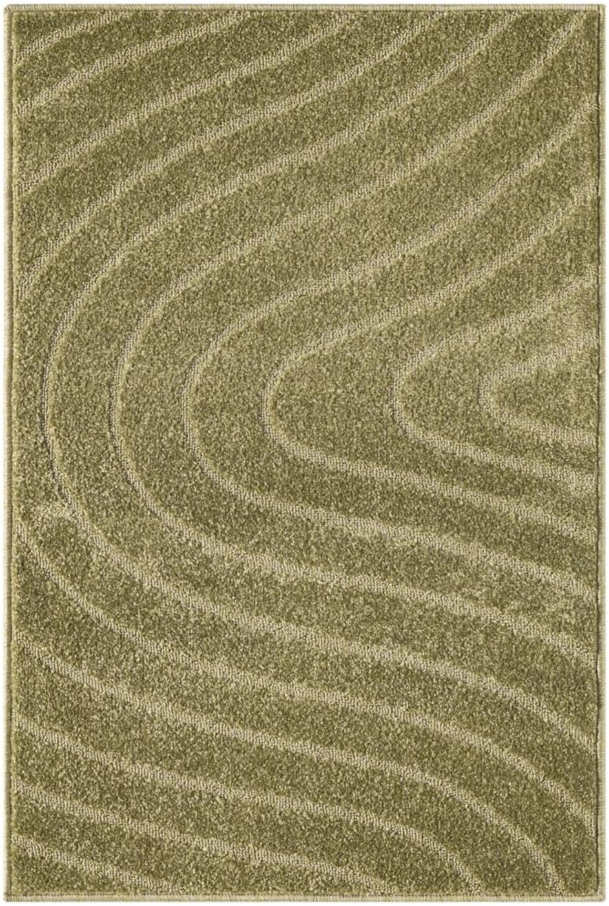 LUXE WEAVERS Modern Geometric Wave Green 2x3 Area Rug, Contemporary Stain Resistant Carpet