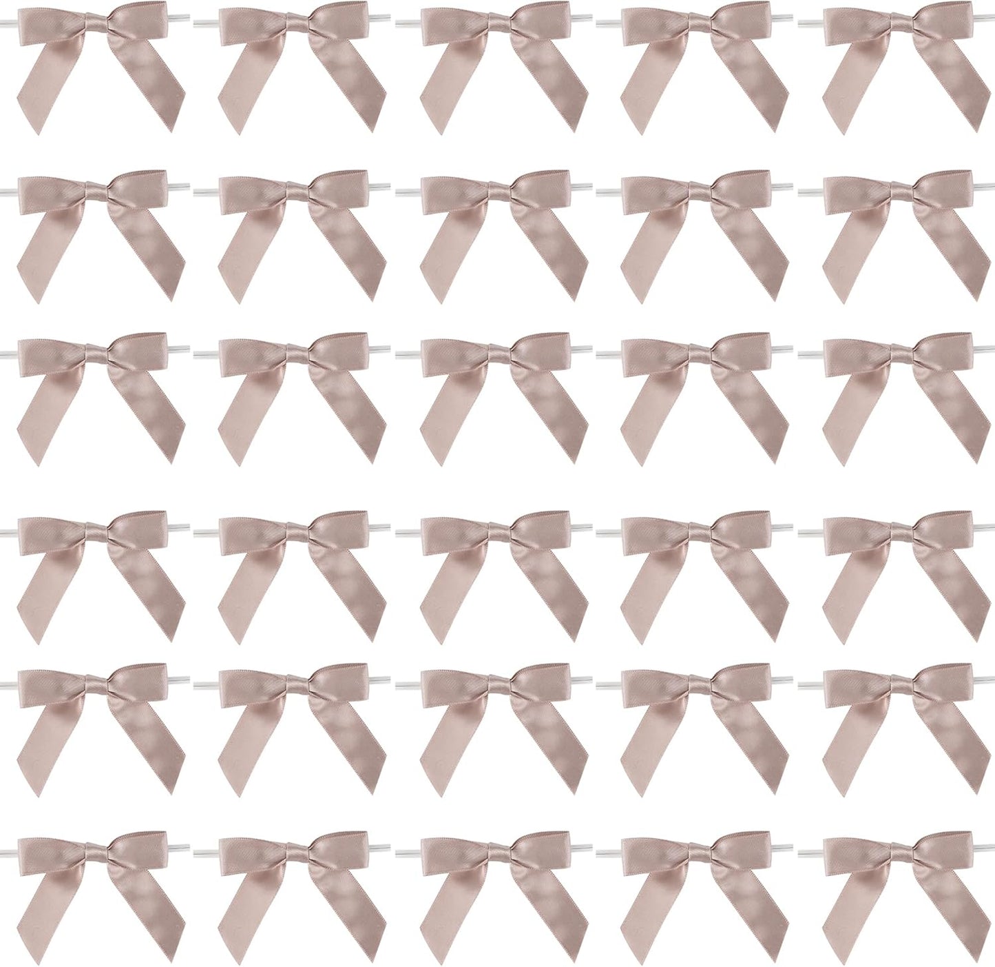 AIMUDI Dusty Rose Ribbon Bows Wedding Decor 2.5" Pretied Small Pink Bows for Crafts Premade Satin Twist Tie Bows for Treat Bags Cake Pop Bows Mini Bows for Gift Wrapping Candy Apples - 50 Counts