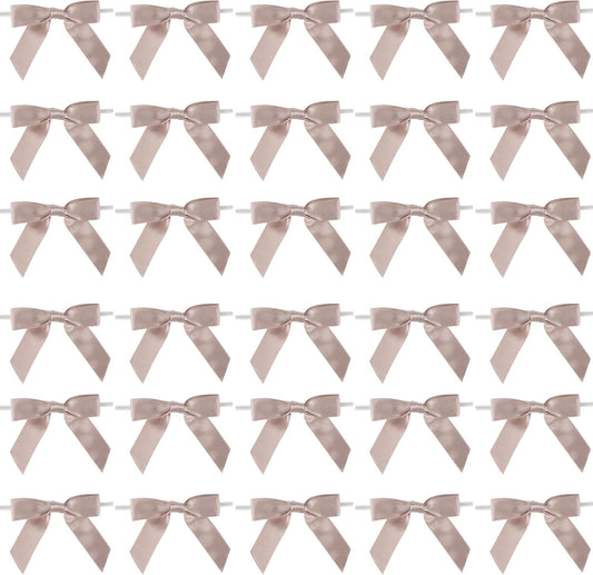 AIMUDI Dusty Rose Ribbon Bows Wedding Decor 2.5" Pretied Small Pink Bows for Crafts Premade Satin Twist Tie Bows for Treat Bags Cake Pop Bows Mini Bows for Gift Wrapping Candy Apples - 50 Counts