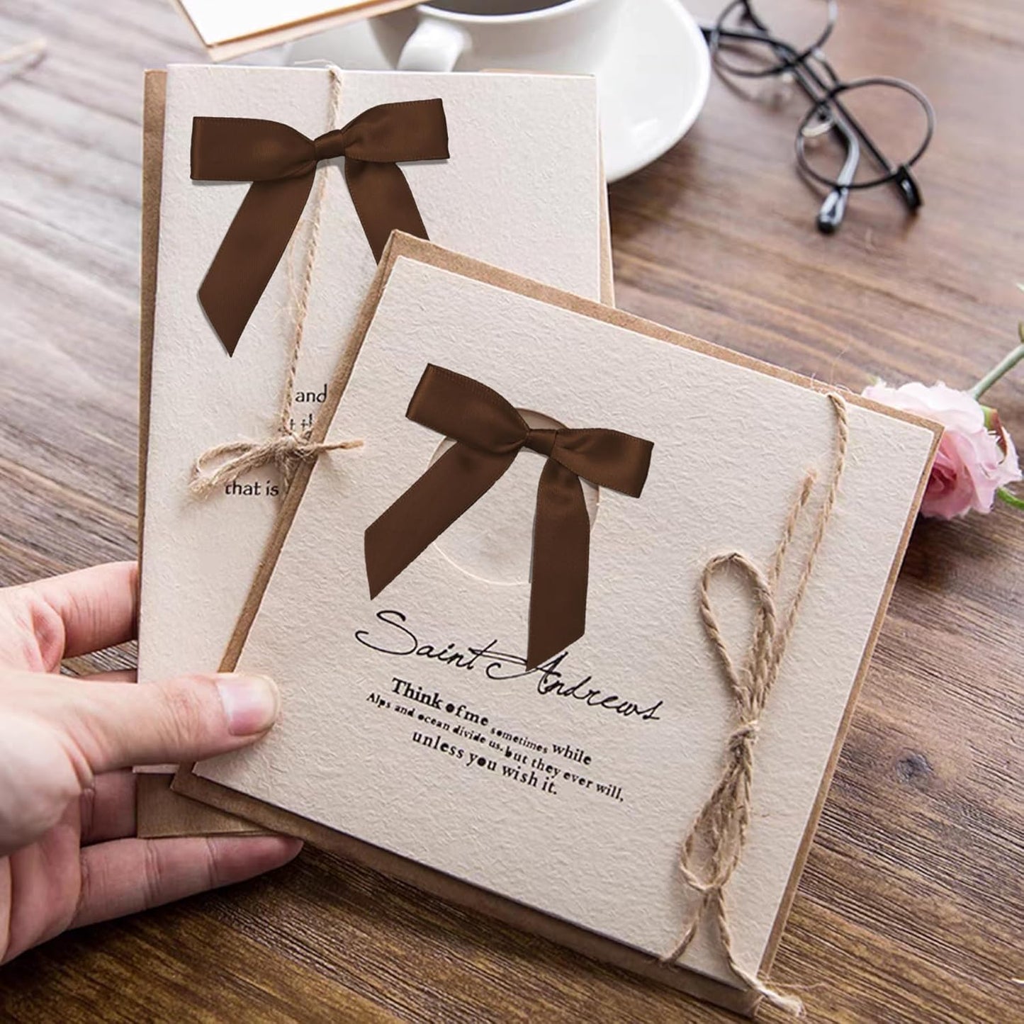 50Pcs Brown Twist Tie Bows for Gift Wrapping 2.5" Satin Ribbon Bow for Treat Bags Balloons Birthday Party Favors Wedding Decorations