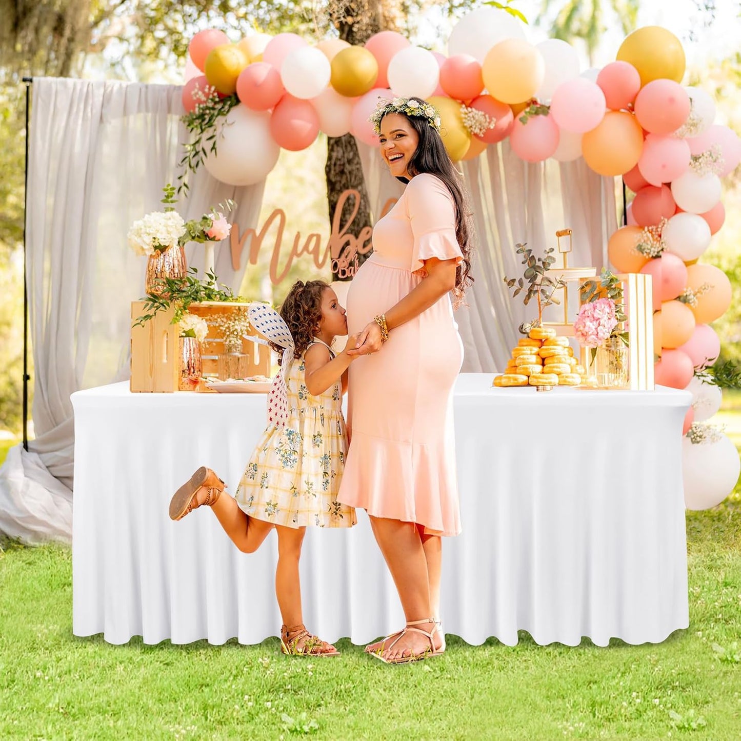 Nasitos White Rectangle Table Skirts, 2 Pack - 72 x 30 Inch - Stretch Spandex Fitted Table Clothes, Cocktail Tablecloths for Party, Banquet, Birthday