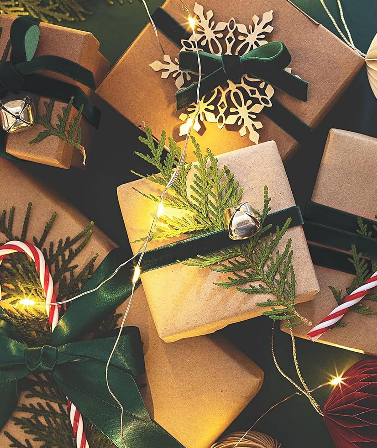 Dark Green Velvet Ribbon 5/8'' 25 Yards for Christmas Tree, Gift Wrapping, Flower Bouquet, Wreath Decorations, Bow Making