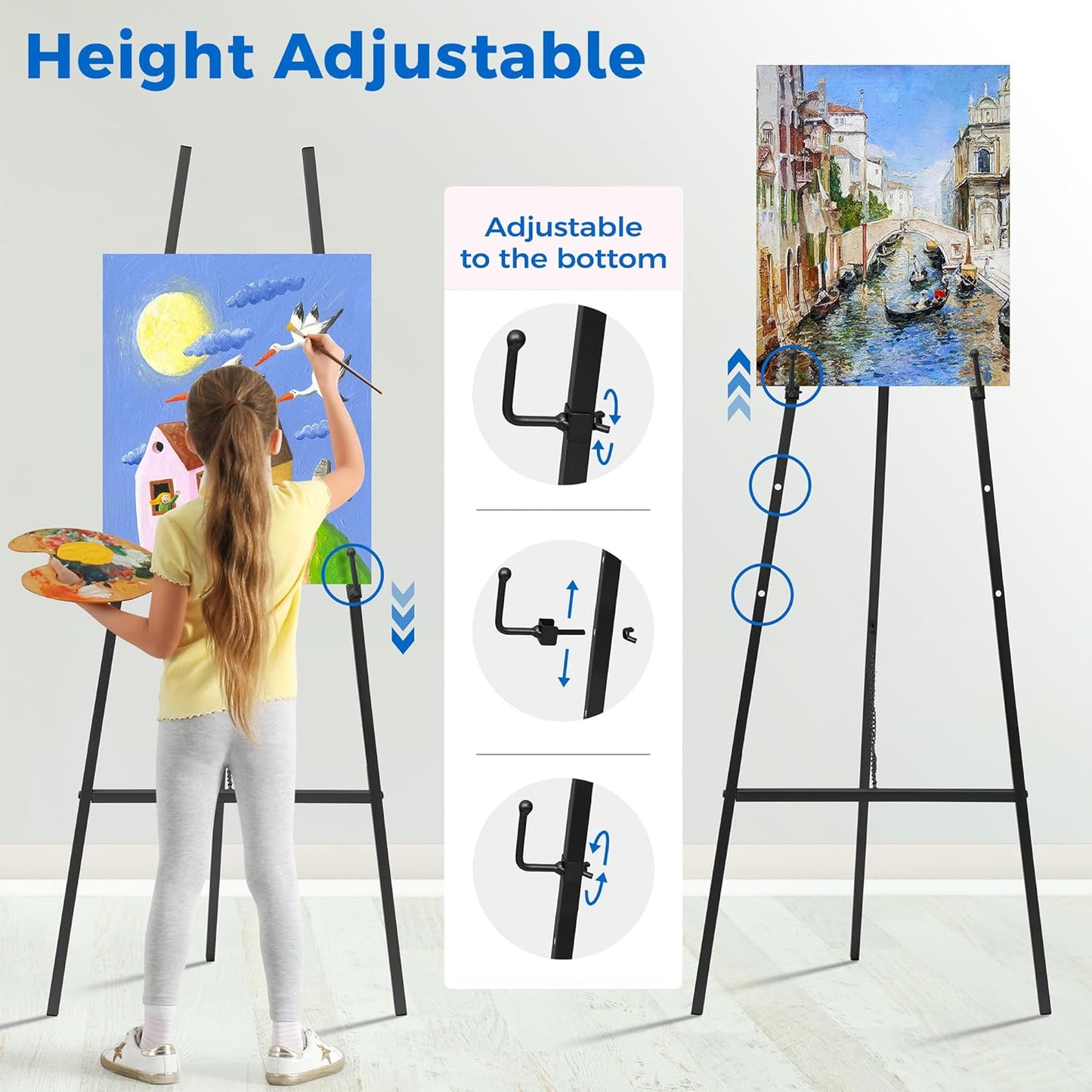ARTASY 57" Black Easel Stand for Wedding Signs, Posters, Portable Artist Easel for Painting Canvas, Display Easel for Home and Office