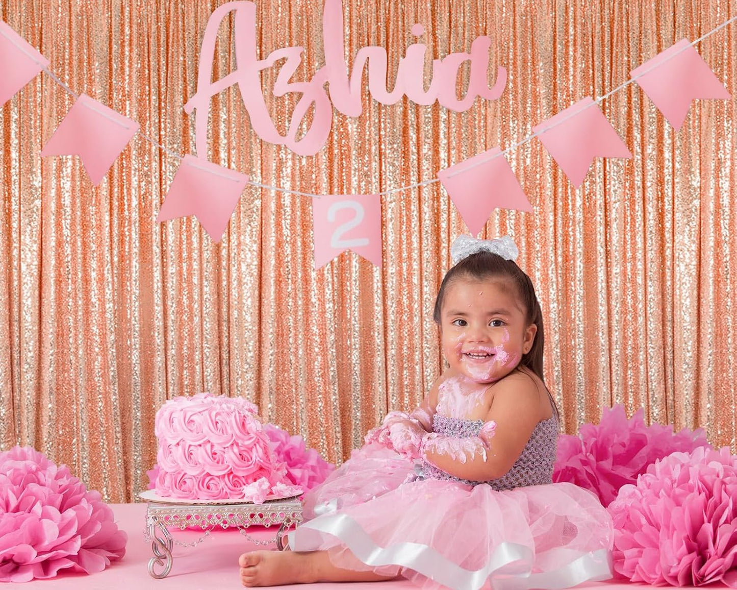 ShinyBeauty Rose Gold Backdrop Curtain 10ft Sequin Backdrop-Curtain 4 Panels Curtains Gold Photography Background for Christmas Halloween Xmas