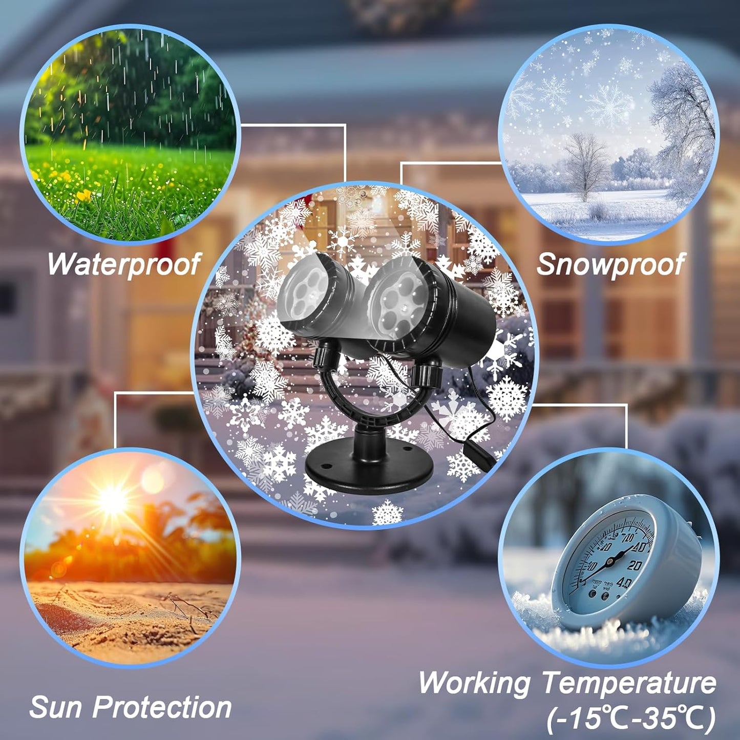 Snowflake Projector Christmas Lights Outdoor, Timer Double Head Projector Snowflake Light Waterproof, LED Rotating Snowfall Lamp for Holiday Party Yard Garden Indoor Christmas Decoration