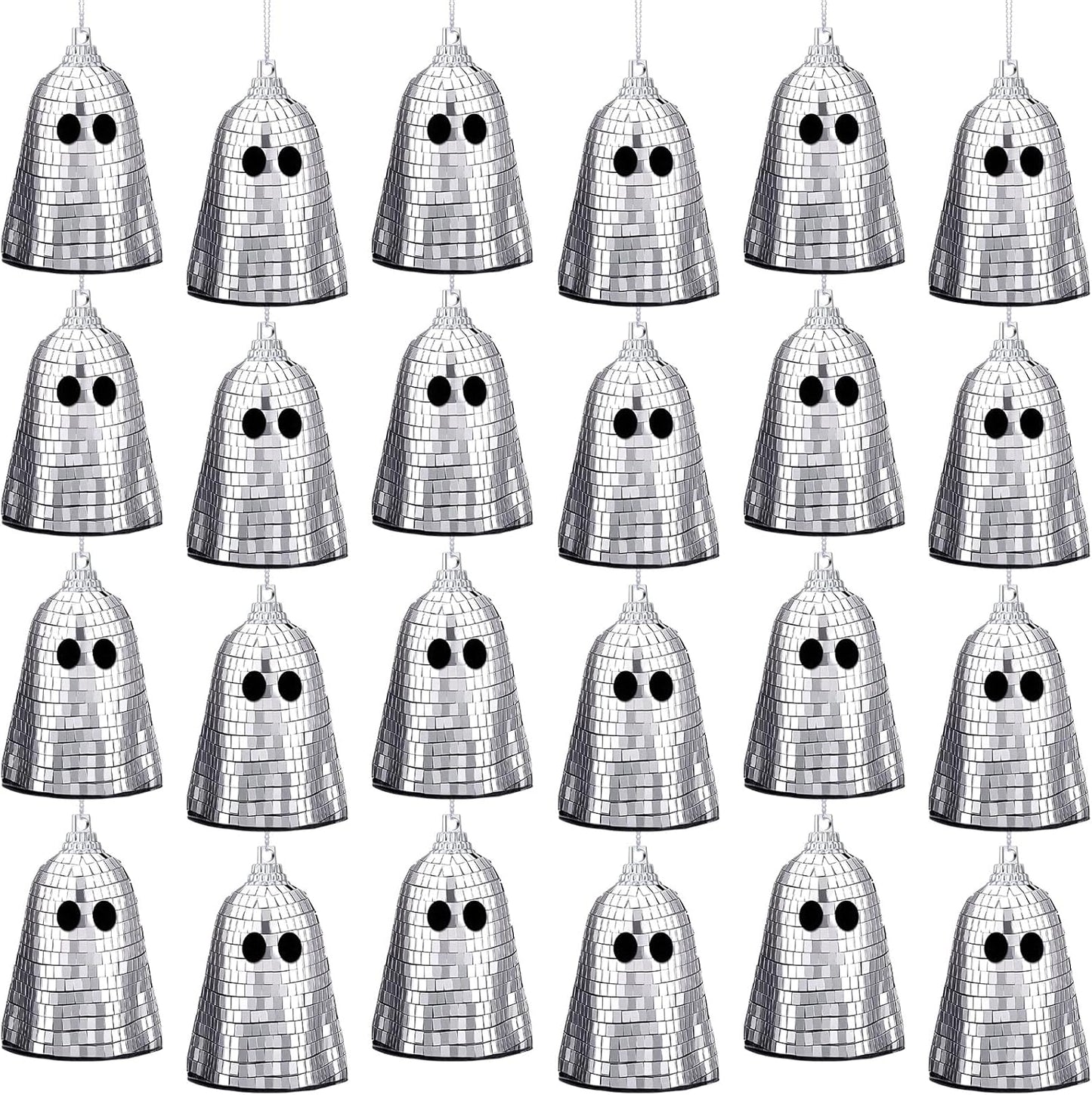 24 Pcs Halloween Disco Ghosts Decor Halloween Ornament Silver Mirror Disco Skeleton Tabletop Centerpiece for Holiday Cosplay Home Props Gift Party Decorations (Sliver)