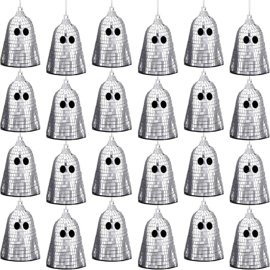 24 Pcs Halloween Disco Ghosts Decor Halloween Ornament Silver Mirror Disco Skeleton Tabletop Centerpiece for Holiday Cosplay Home Props Gift Party Decorations (Sliver)