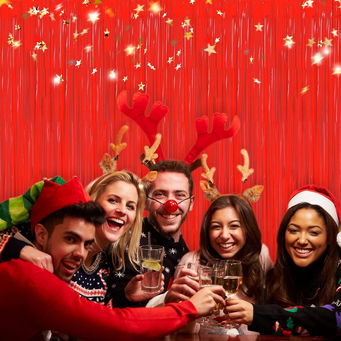 BEISHIDA 2Pcs Red Door Streamer Fluorescent Red Backdrop Blue Foil Fringe Curtains Tinsel for Birthday Baby Shower Halloween Backdrop Wedding Party Decoration (3.28 ft x 6.56 ft)