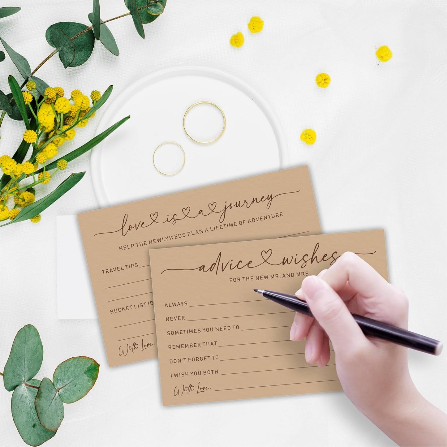 Wedding Advice Cards -Pack Of 30 Wishes For The New Mr & Mrs Wedding,Love Is A Journey Cards - Bride and Groom Newlyweds Bridal Shower Party Decoration,Games(Brown) - A03