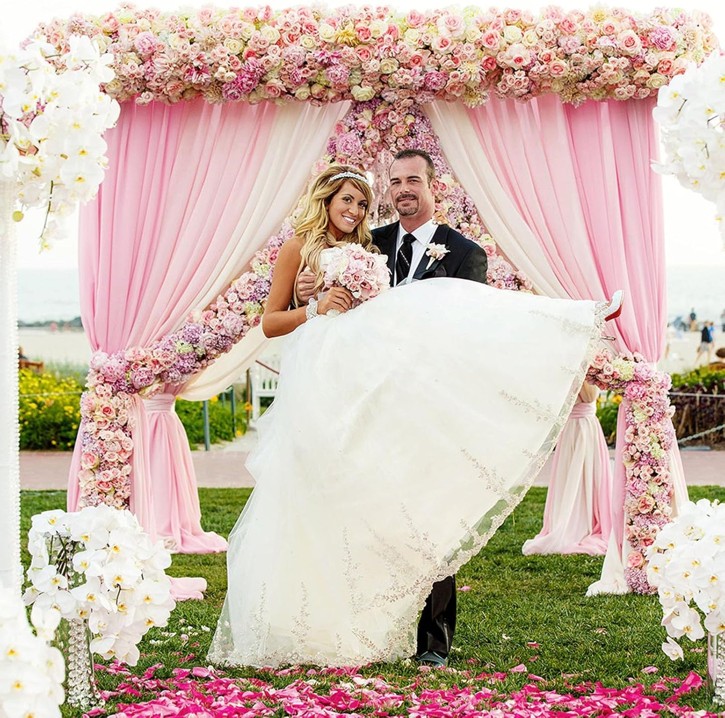 10 x 7 Feet Light Pink Backdrop Curtain for Partie, Background Curtains for Photoshoot, Birthday, Wedding, Halloween, Thanksgiving, Christmas Day, New Year Party Decorations 5Ft x 7Ft, 2 Panels