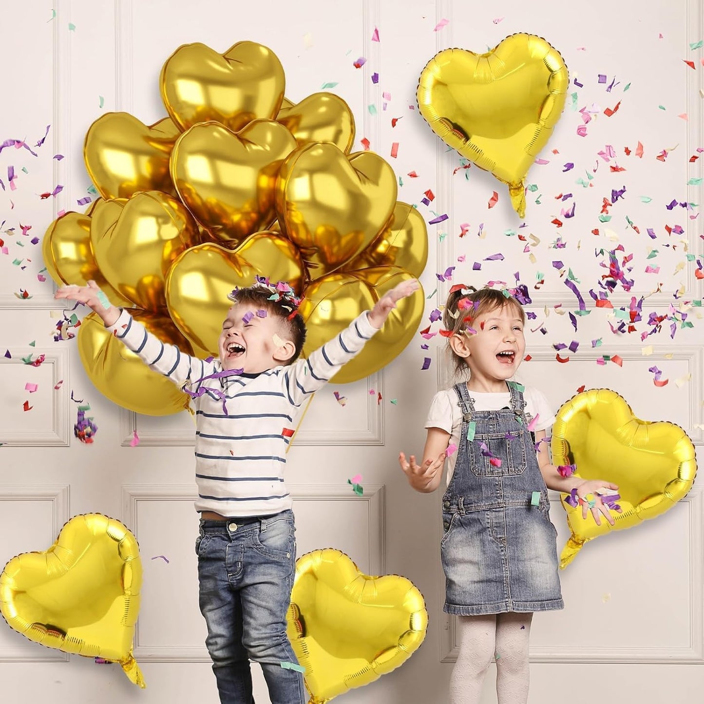12 Pcs Heart Balloons, 18 inch Gold Heart Shaped Balloons, Big Helium Balloon, Love Foil Balloon for Wedding Baby Shower Anniversary Backdrop Valentine Party Decoration