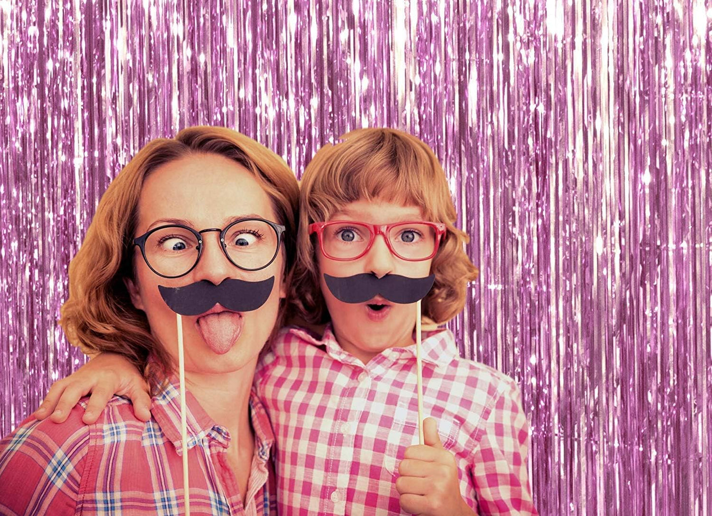 BEISHID 2 Pcs Pink Door Streamers Tinsel Curtain Party Streamers Backdrop Fringe Foil Wall Background for Birthday Christmas Wedding Pink Girls Valentine's Day Party Decoration(3.28 ft x 6.56 ft)