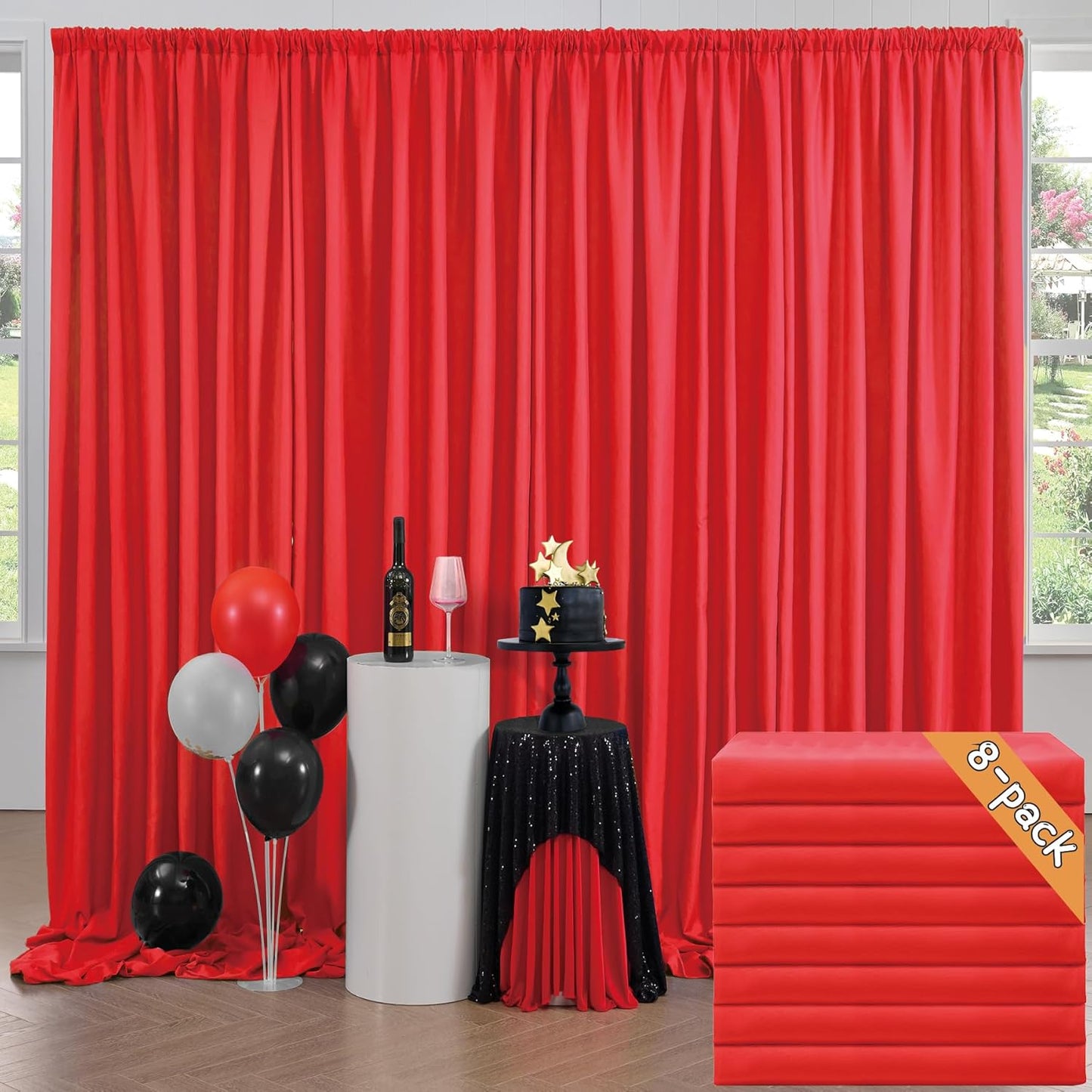 40ft x 10ft Thick Red Backdrop Curtains for Parties, 8 Panels 5ft x 10ft Non See Through Red Polyester Wedding Drapes Photo Backdrop for Birthday Party Graudation Photography Home Decor