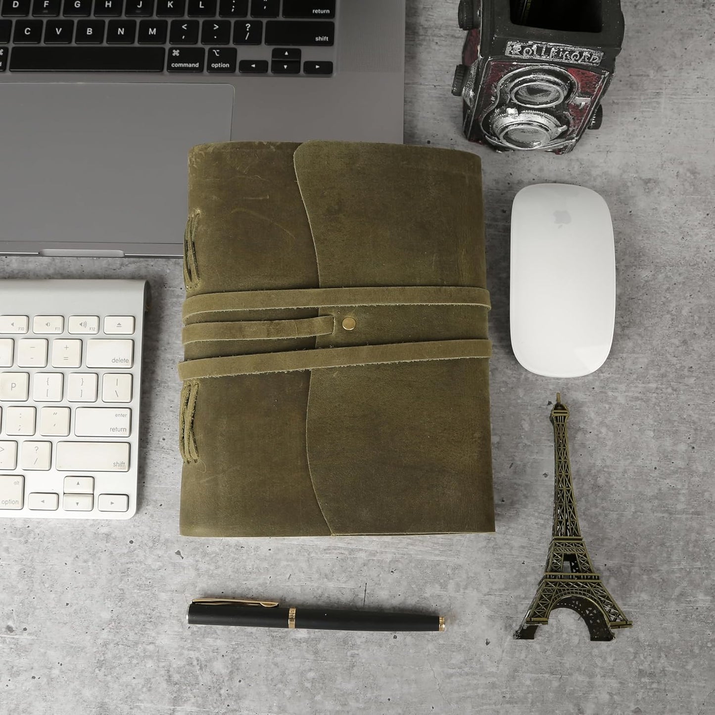 Handmade Leather Journal 7x5 Inch | Green Vintage Notebook with Unlined Pages | Cotton Recycled Paper | Antique Travel Diary, Sketchbook, Writing Journal for Men & Women