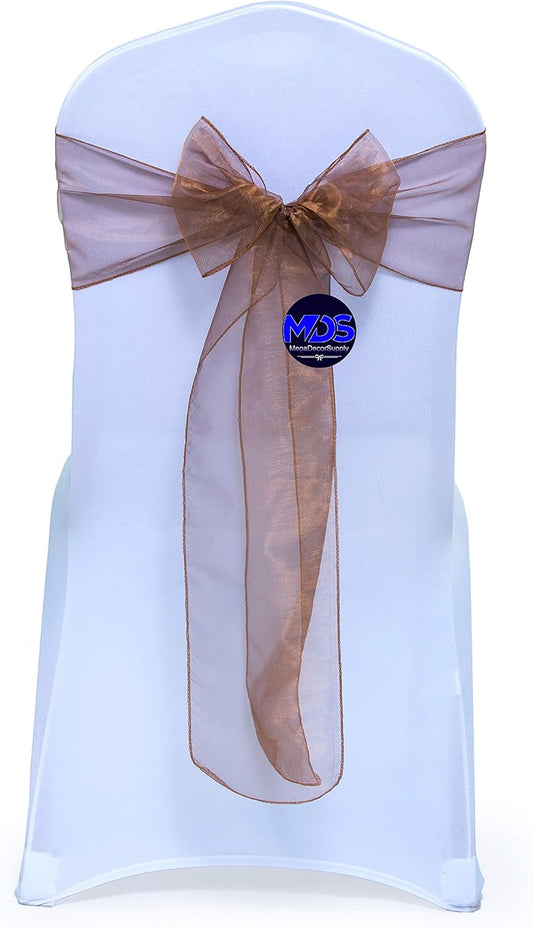 MDS Pack of 250 PCS Organza Chair Sashes Wider Dining Chair Bows Ribbon Tie Back for Wedding Party Birthday Bridal Shower Reception Event Banquet Home Chair Cover Decoration - Coffee