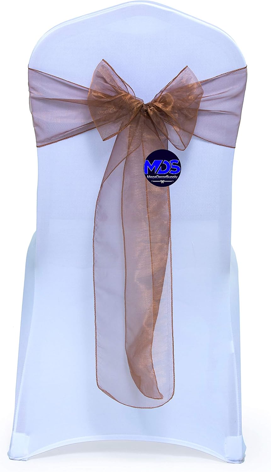 MDS Pack of 125 PCS Organza Chair Sashes Wider Dining Chair Bows Ribbon Tie Back for Wedding Party Birthday Bridal Shower Reception Event Banquet Home Chair Cover Decoration - Coffee