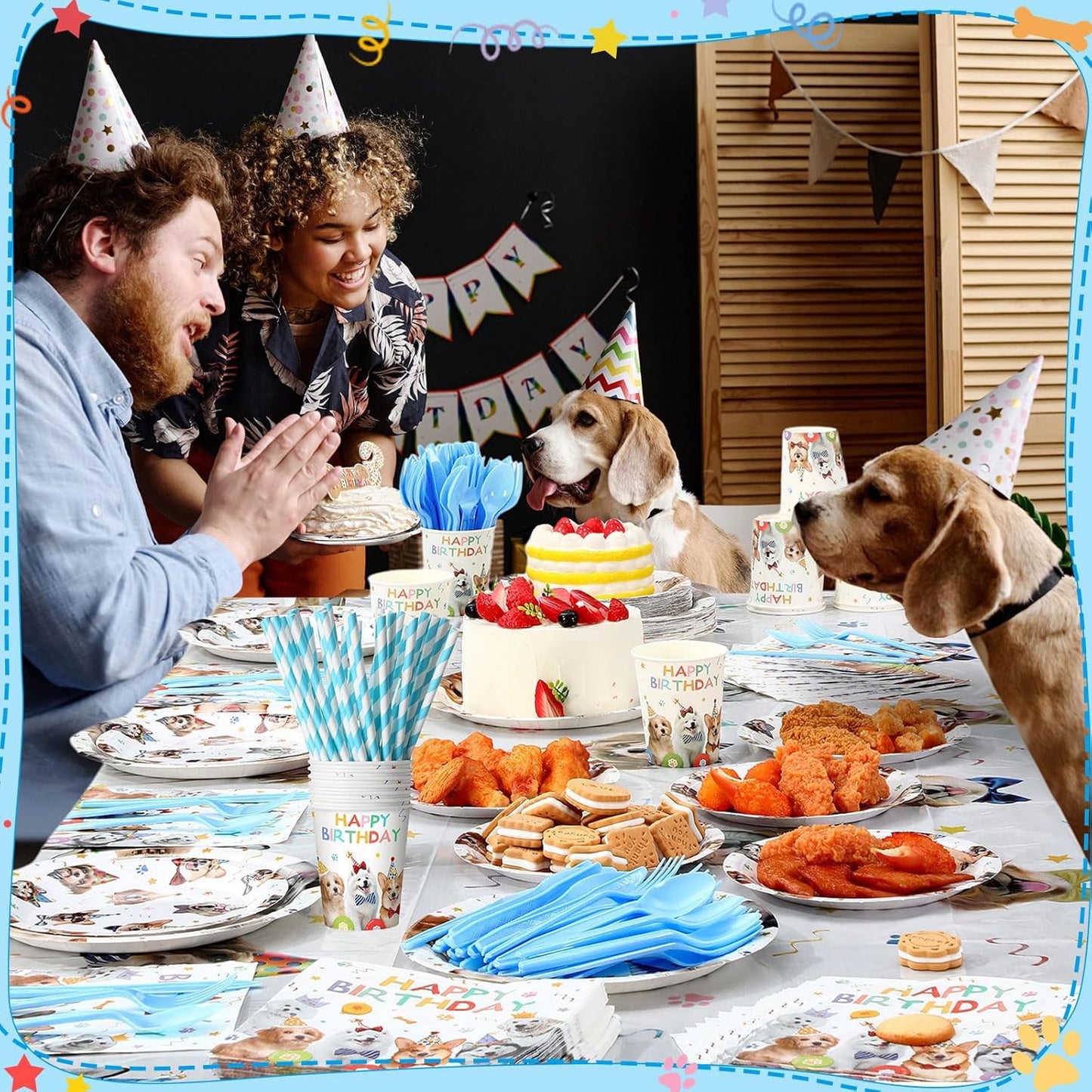 452 Pcs Dog Birthday Party Decorations for 50 Guests Include Dog Paper Plates Napkins Cups Tablecloth Cutlery Straws Puppy Party Tableware for Puppy Theme Birthday Supplies