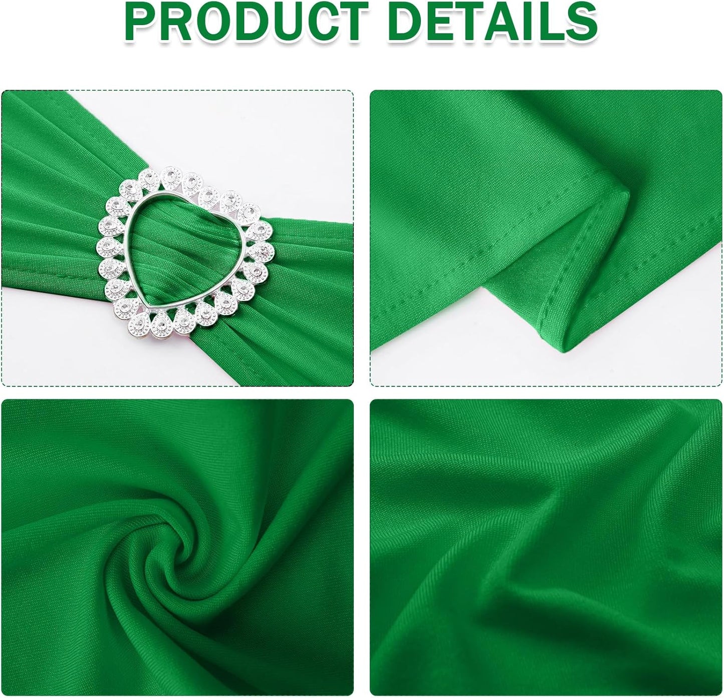 Howhic Pack of 120 Spandex Chair Sashes Bows Stretch Chair Cover Band with Buckle Slider Universal Elastic Chair Ties for Wedding Banquet Party Event Decoration (Emerald)