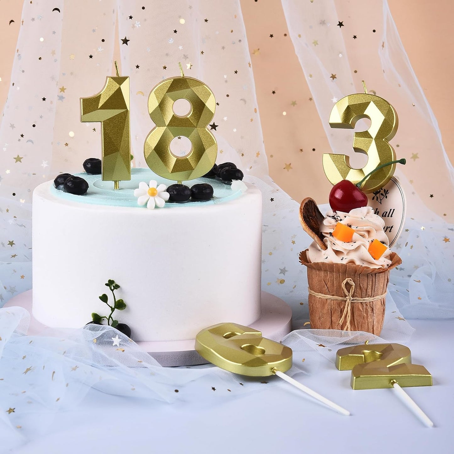 PHD CAKE 2.76 Inch Crystal Gold 6 Number Birthday Candles, Gold Candles, Cake Candles, Party Celebration