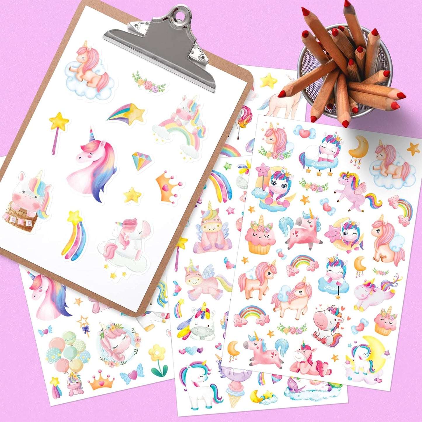 Cute Pink Unicorn Adhesive Stickers Rainbow Magical Star Unicorn Stickers 715 Count for Girls Toddlers Birthday Invitations Envelopes Decorations Party Goodie Gifts Bags Decor School Class Rewards