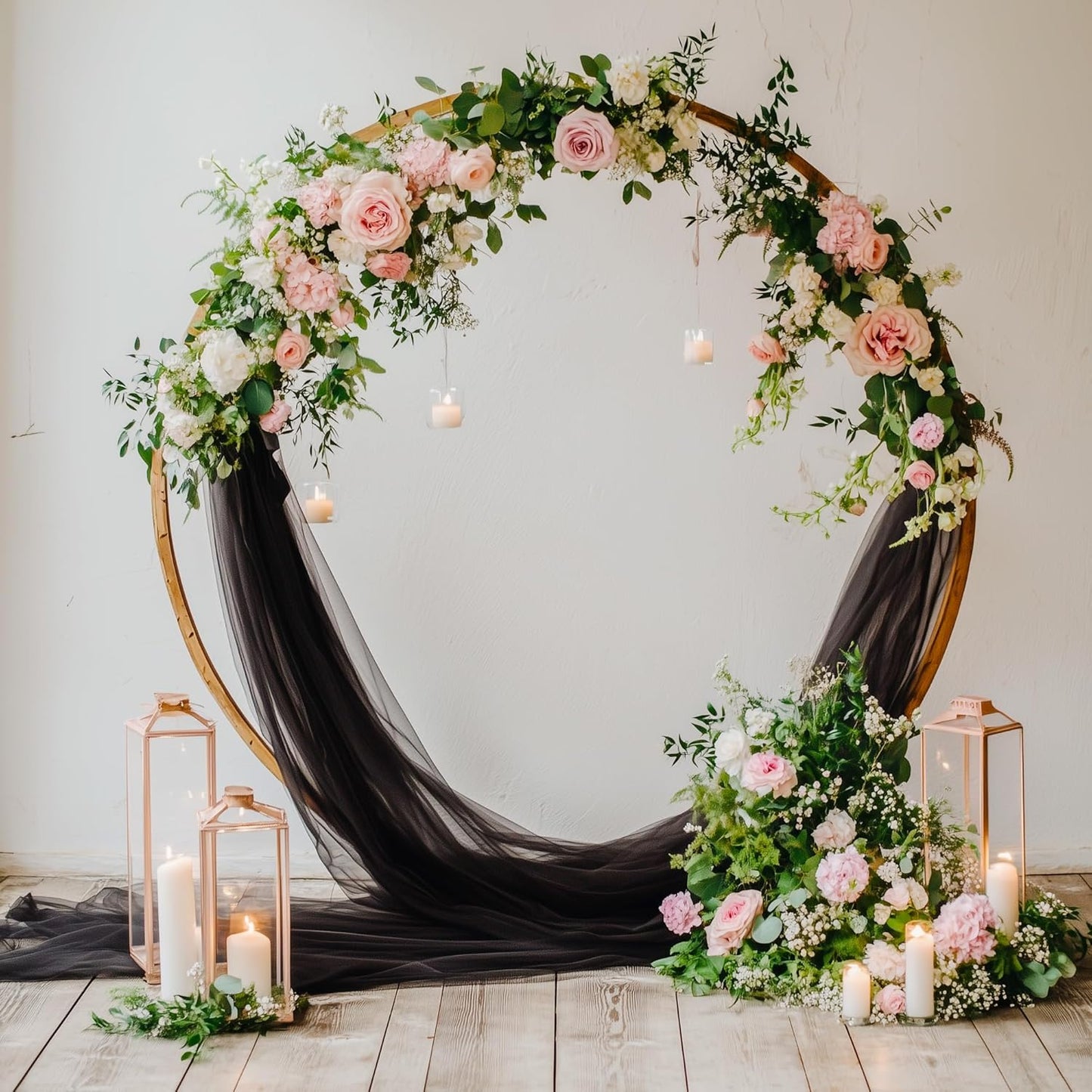Wedding Arch Draping Fabric 2 Panels 28.7" x 20FT Black Sheer Chiffon Backdrop Drapes for Wedding Ceremony Birthday Party Bridal Shower Outdoor Decoration