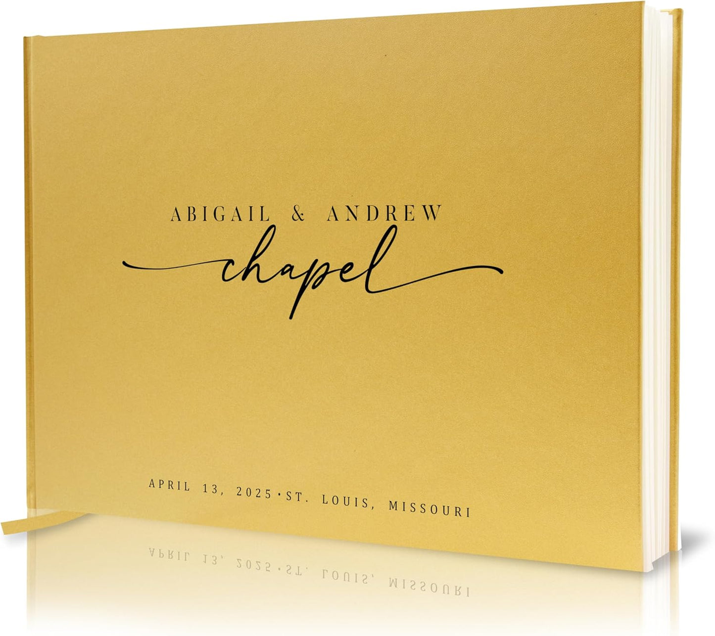 Personalized Guest Book - 11.5" x 8.5" Custom Bride & Groom Names with Bookmark and Hard Cover 140 GSM Blank Pages, for Weddings Guest Book, Engagements, Birthdays, Special Events, Gold