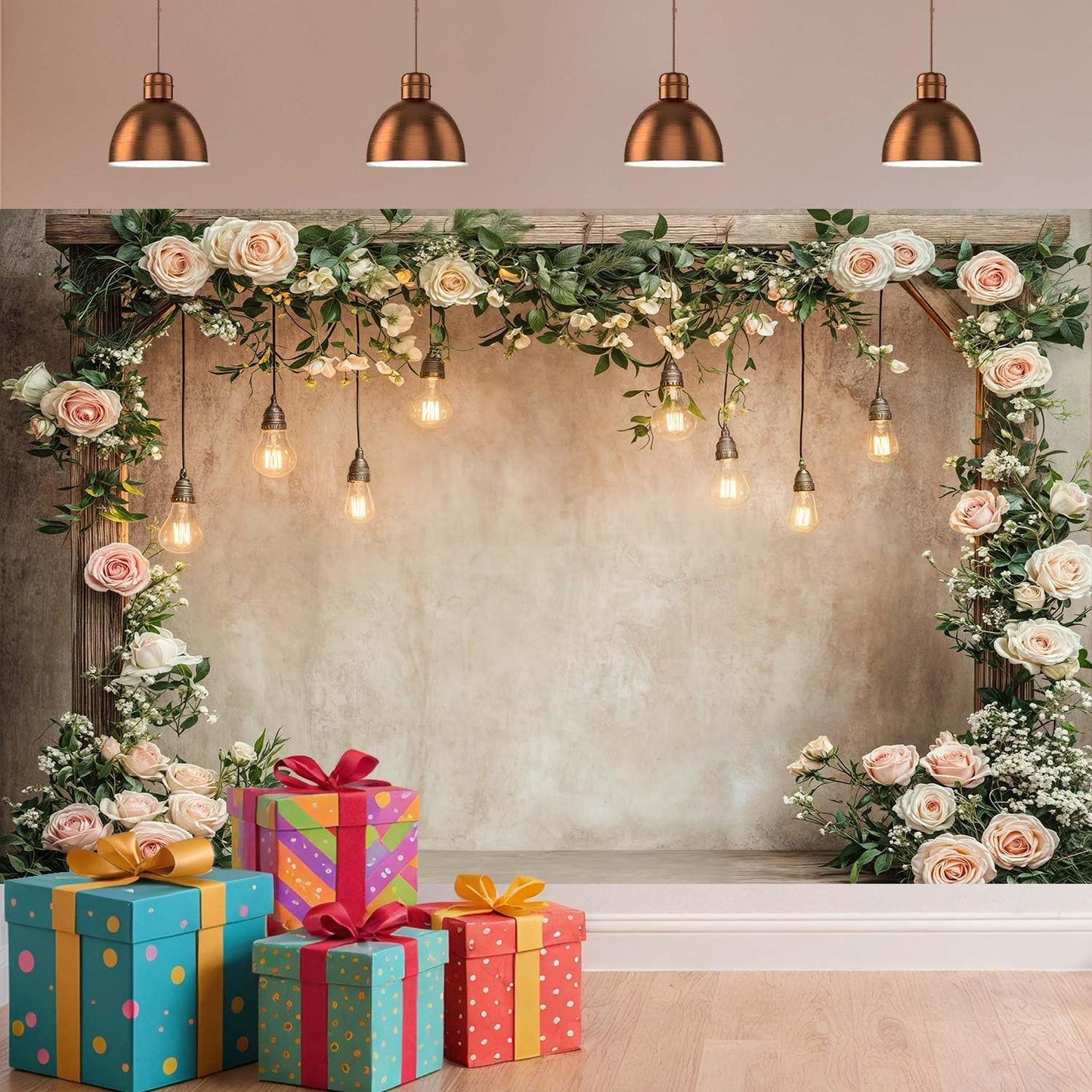 20x10ft Country Wedding Photography Backdrop Floral Rustic Roses Farmhouse Wooden Door Backdrop Pink Flower Birthday Baby Shower Wedding Bridal Party Banner Photo Booth Props Anniversary Background