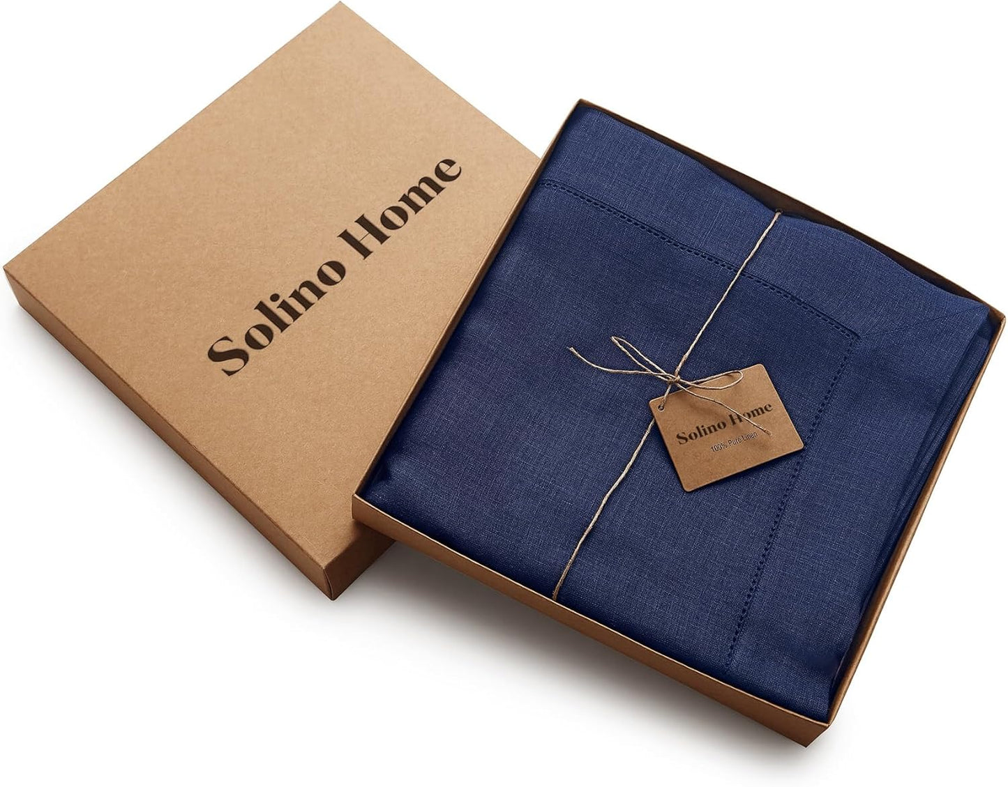 Solino Home Linen Navy Blue Tablecloth 60 x 144 Inch - Classic Hemstitch, 100% Pure Linen Rectangular Tablecloth - Machine Washable Table Cloth for Fall, Autumn, Thanksgiving, Christmas, Holiday