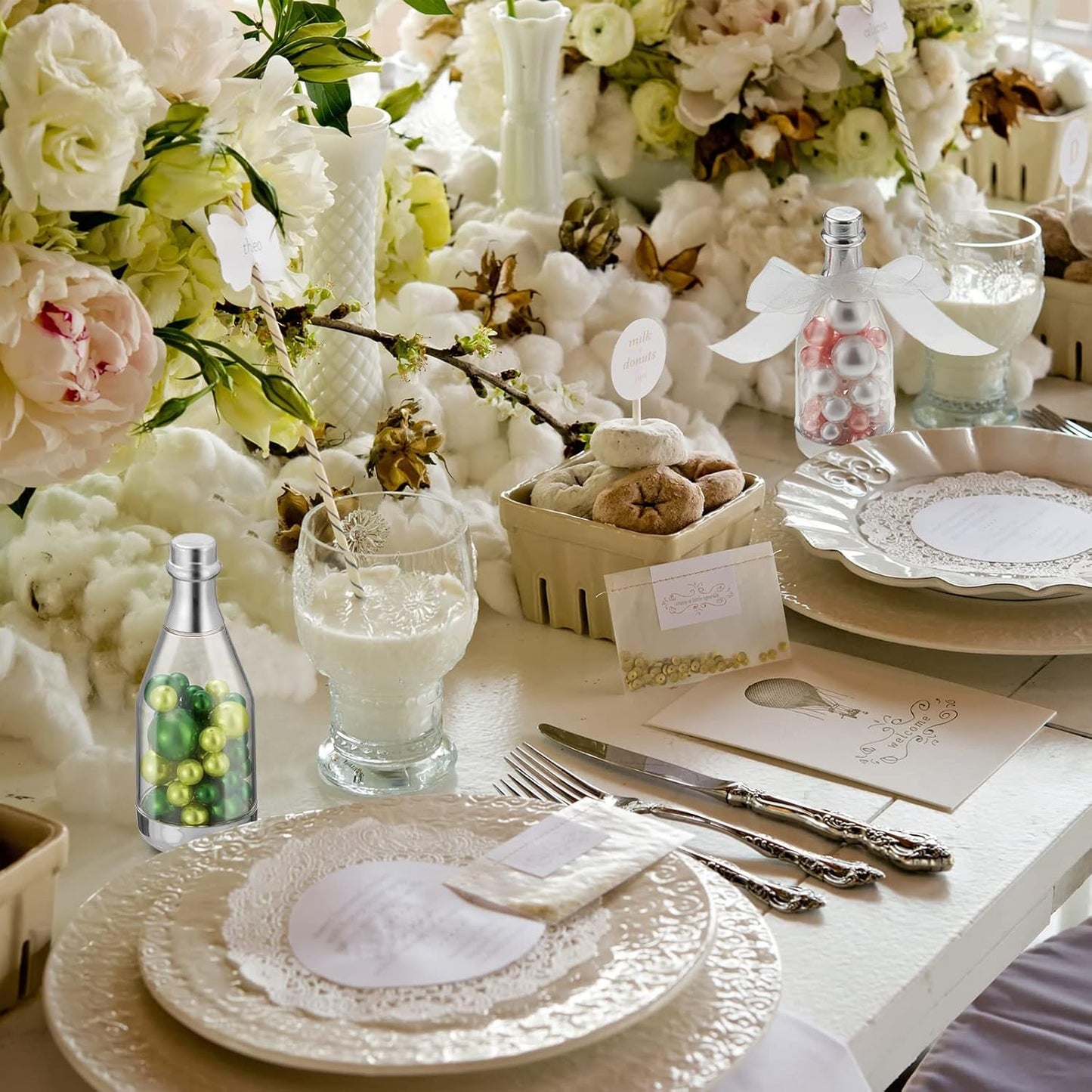 Cunhill 54 Pieces Champagne Candy Bottles Bridal Shower Favors Mini Baby Bottle for Baby Shower Bulk Small Plastic Wine Alcohol Containers for Wedding Birthday Party(Silver)