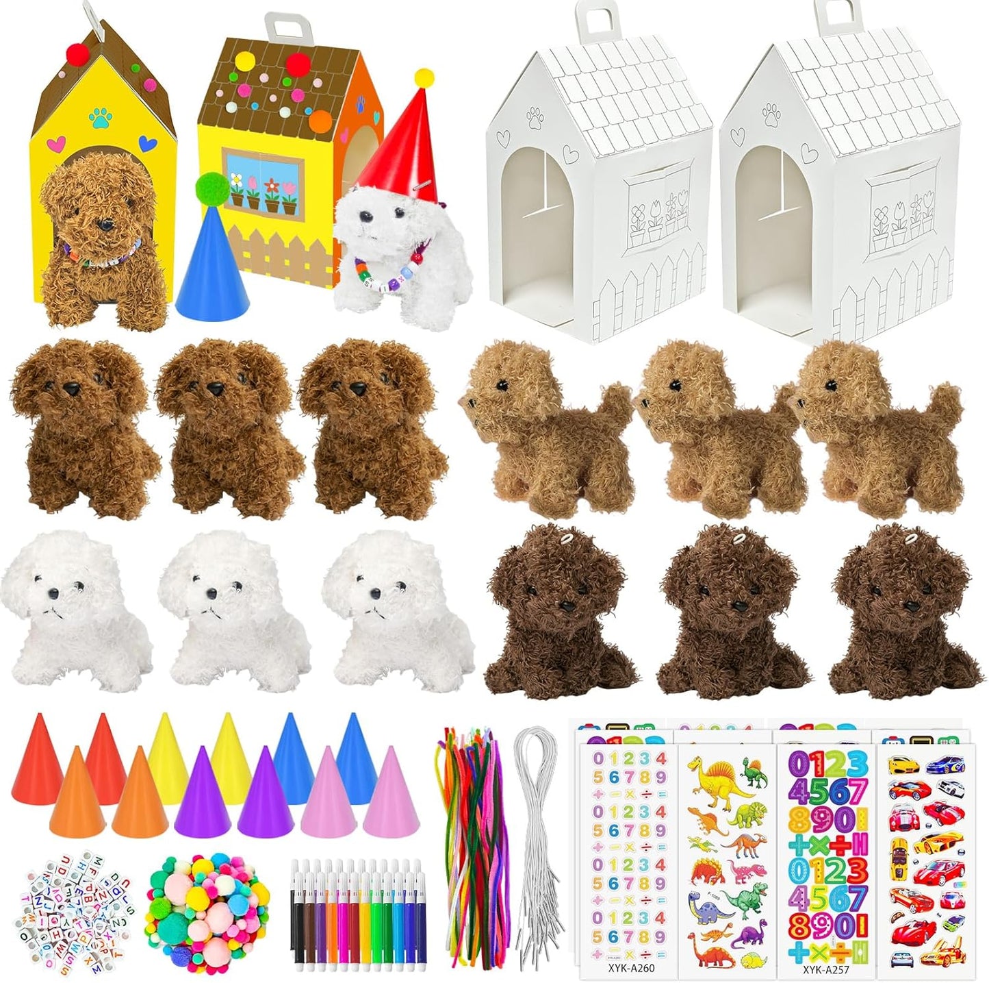 Cinrobiye 12 Sets Adopt a Puppy Party Favors DIY Dog Party Boxes Set Include 12 DIY Dog Boxes 3.93 Inch Mini Dogs Hats for Birthday Adopt A Pet Party Supplies Crafts