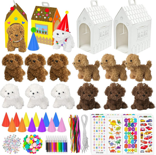 Cinrobiye 12 Sets Adopt a Puppy Party Favors DIY Dog Party Boxes Set Include 12 DIY Dog Boxes 3.93 Inch Mini Dogs Hats for Birthday Adopt A Pet Party Supplies Crafts