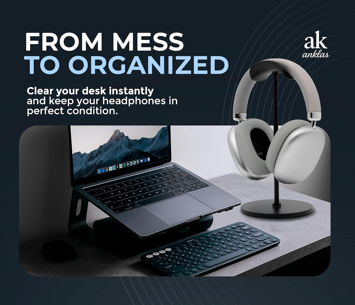 Headphone Stand for Desk – Premium & Minimalist Headset Holder with Round or Oval Base for Gaming, Office & Home (Black, Standard)