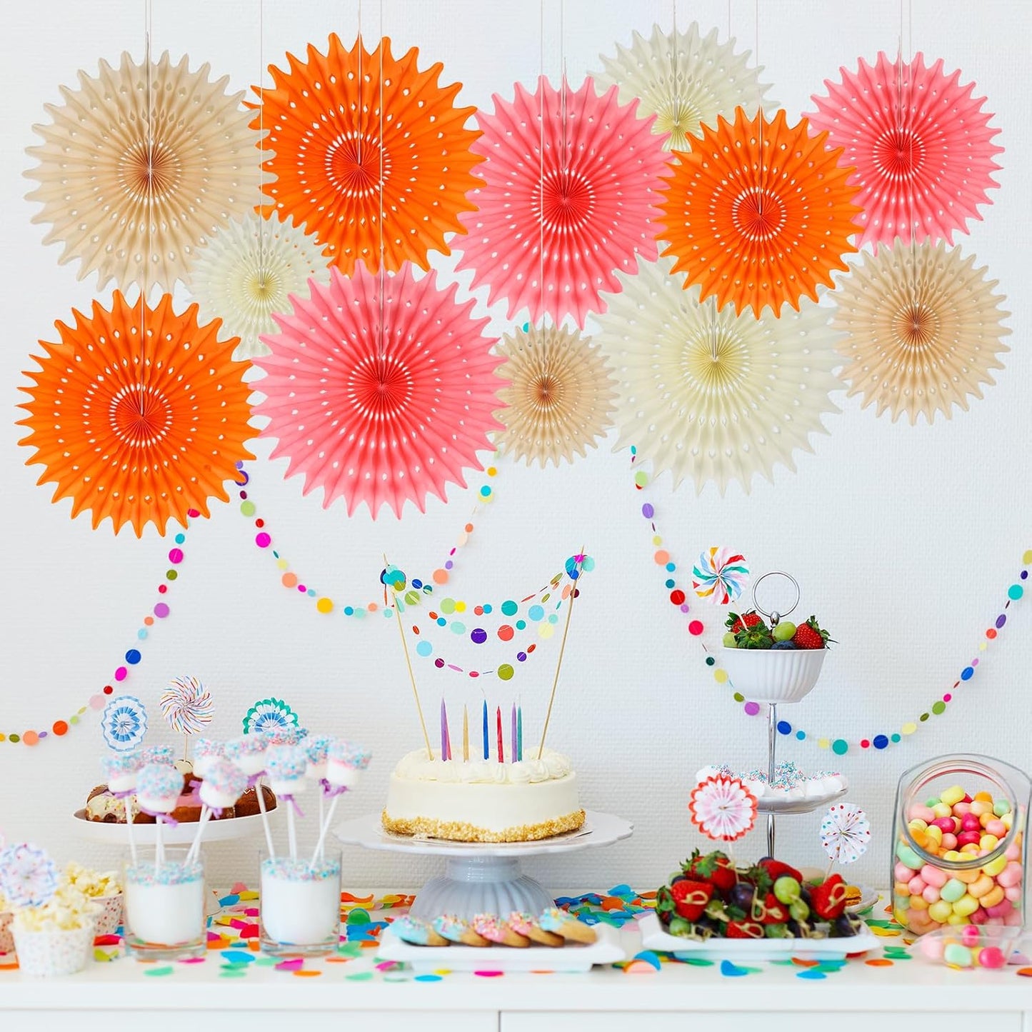 BestoFun 12PCS Paper Fans Peach and Pink Party Decorations Tissue Paper Flowers Decorations for Girl Groovy Birthday Baby Shower Wedding Bachelorette Room Wall Hanging Décor