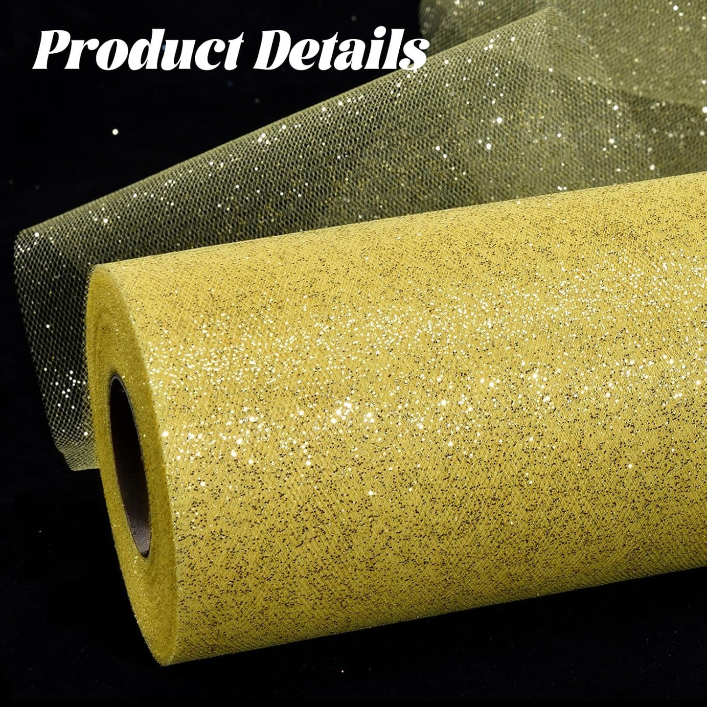 Glitter Tulle Rolls 6” by 50 Yards Sparkle Tulle Fabric Ribbon Sequin Tulle Netting Rolls for DIY Tutu Skirt Wedding Birthday Party Decoration (Yellow)